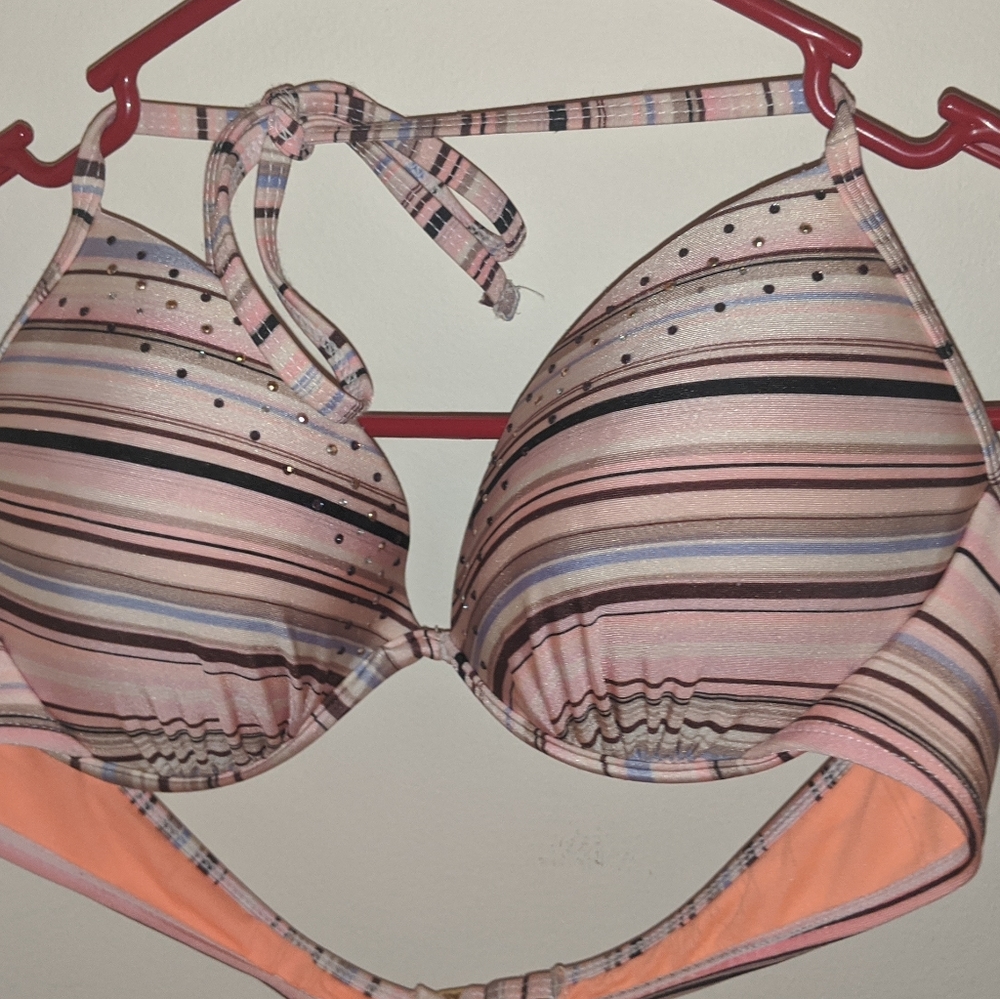 Women's Tahiti Jeweled Pink Stripes Bikini Top